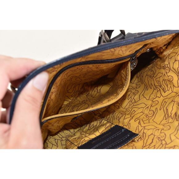 Piero Guidi Magic Circus Deserto Dipinto Handbag Black Leather All Over Print - Picture 5 of 8